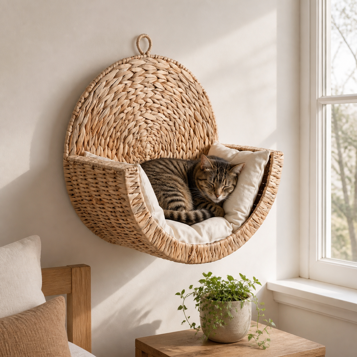 CozyMeow lifestyle scene with a resting tabby near a sunny window