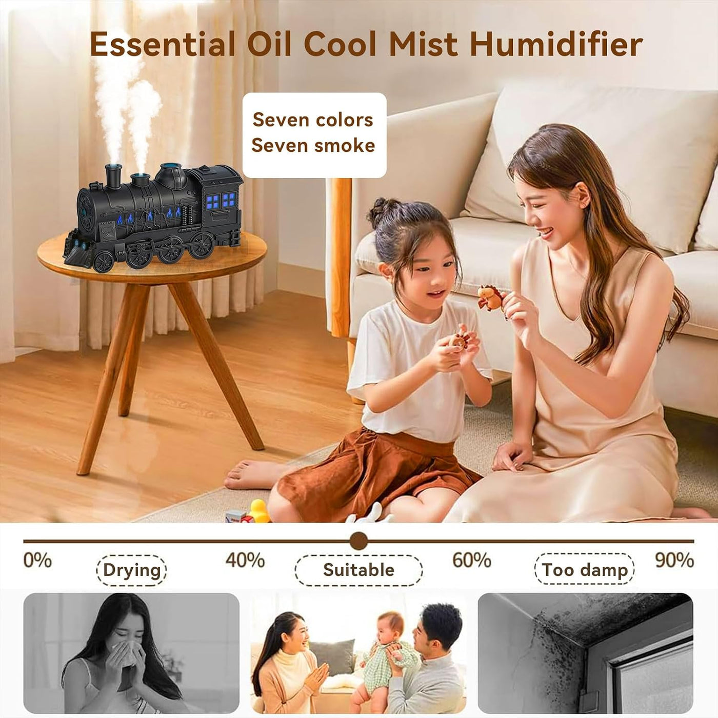 Train Diffusers for Essential Oils,300ml Magic Train Diffuser, Large Room Remote Control Aromatherapy Diffuser, Ultrasonic Cool Mist Humidifier Auto Off for Office Bedroom