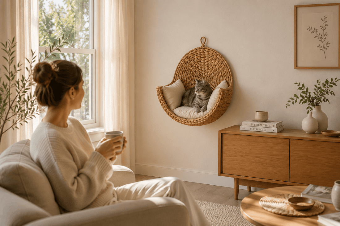 Cozzyle wall-mounted cat bed in a warm home