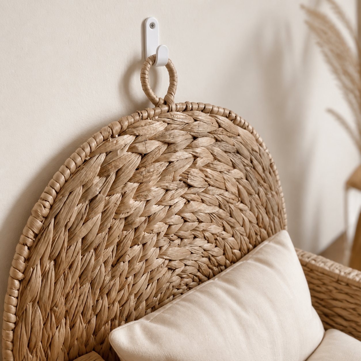 Detailed CozyMeow weave, cushion and wall hook craftsmanship